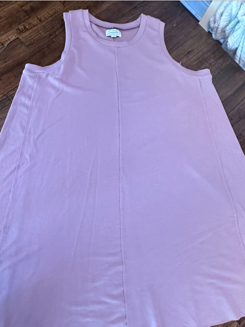 Mud Pie Rose Pink A-Line Tank Dress Large Raw Hem Ribbed Detail